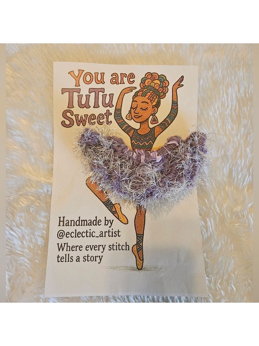 Handmade Purple White Tutu Scrunchie Crochet Ballerina Accessory